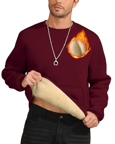 ZITY Mens Crewneck Sweatshirt Heavy Warm Fleece Sherpa Lined Pullover Shirts Athletic Thermal Long Sleeve Sweatshirts Wine red - image 1