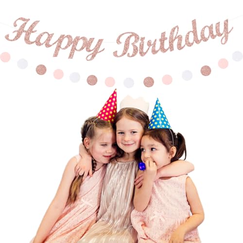 Image of Light-Pink Rose-Gold Birthday Garland Party-Decorations - 14pcs Happy Banner Women Paper Flowers Lanterns Tissue Pom Poms,Streamers Fans Honeycomb Girls Adult Women Kids Hanging Supplies Decor Hugfond