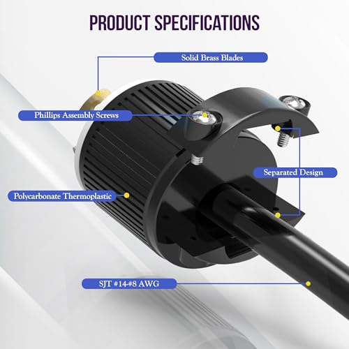 ENERLITES NEMA L14-30P Locking Plug Connector for Generator, Twist Lock Male Plug, 30 Amp, 125/250 Volt ,3 Pole, 4 Wire Grounding, Industrial Grade Heavy Duty, UL Listed, 66470-BK, Black, 2 Pack