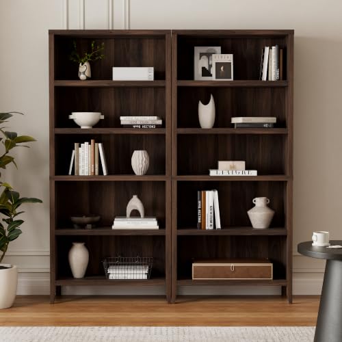 Image of EYYTHUNG 71 inch Tall Bookshelf, 5 Tiers Farmhouse Floor Standing Display Storage with Adjustable Shelf, Wooden Open Bookcase, Large Modern Book Storage Shelf, Brown