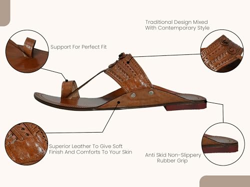 Image of Kolhapuri Chappal for Men Original, Semi-Premium Leather Semi-Handcrafted Traditional Kolhapuri Chappal for Man Formal Footwear for Weddings & Parties, Ethnic Wear & Daily Comfort
