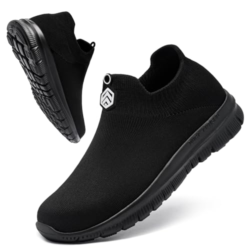 LARNMERN Steel Toe Shoes Men Women Slip On Work Boots Safety Sneakers Comfortable Lightweight Walking Tennis Construction Footwear (9 Women/7.5 Men, Black)