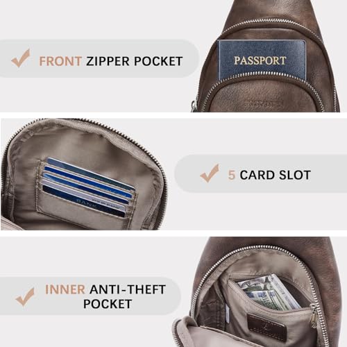BOSTANTEN Sling Bag for Women Leather Crossbody Bag Vintage Cross Body Purse for Travel with Guitar Strap, Bohemian Style