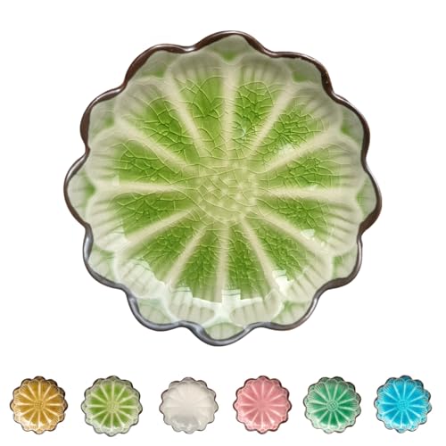 Image of Ceramic Spoon Rest for Stove Top, Flower Cute Spoon Rest for Kitchen Counter, Cooking Spoon Holder for Kitchen Counter, Utensil Rest Spatula Rest Ladle Holder Tong Rest, 1 PC (Crack Deco, Fruit Green)
