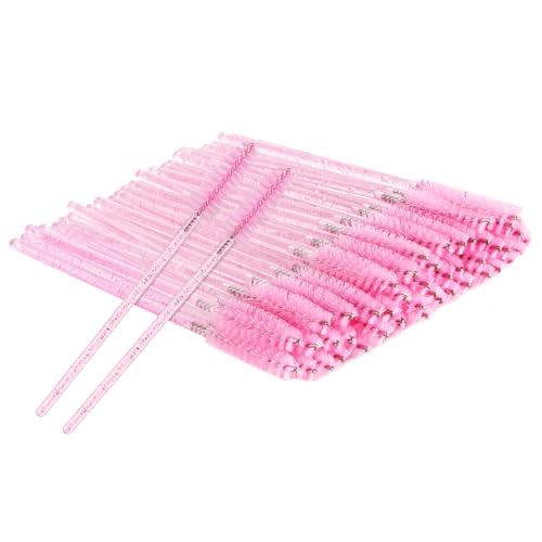 BUTBU 50PCS Disposable Eyelash Brushes Portable Eyebrow Spoolie Castor Oil Brush Mascara Wands Eye Lash Applicator Brushes Makeup Tools for Lash-Extensions Eyebrows Contouring (Pink)