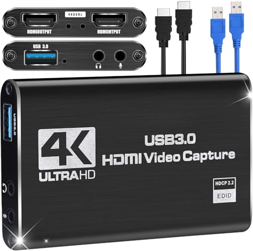 Image of Microware Game Capture Card, 4K USB 3.0 HDMI Video Capture Card with Loop-Out 1080P 60FPS Live Streaming Game Recorder Device (HDMI Cable Not Included)