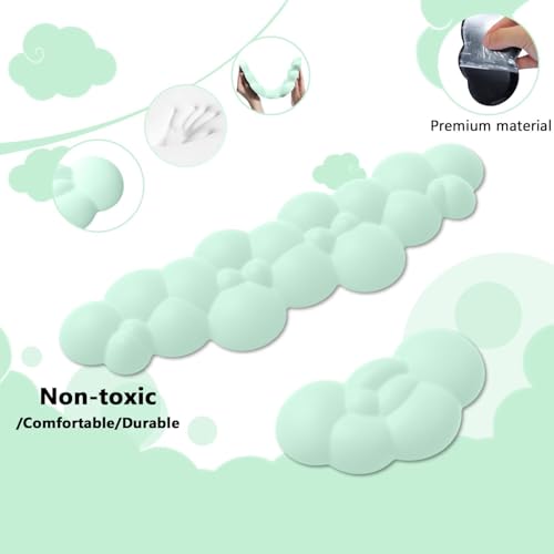 Image of Attack Shark Cloud Keyboard Mouse Wrist Rest with Coaster Set,Ergonomic Palm Rest Combo for Pain Relief, Non-slip,Ultra-Soft Memory Foam Wrist Cushion Support for Comfortable Typing /Gaming-Light Green