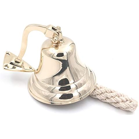 THDC Solid Brass Ship Last Orders Pub Door School Dinner Reception Home Decor Wall Mountable Bell (6") Cover