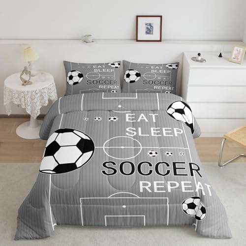 jejeloiu Kids Soccer Comforter Set Twin Size Football Comforter Boys Girls Eat Sleep Bedding Set...