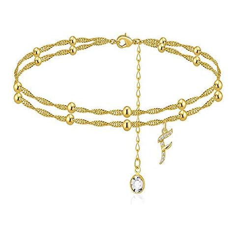 RINHOO A-Z Initial Gold Plated Ankle Bracelet Cover