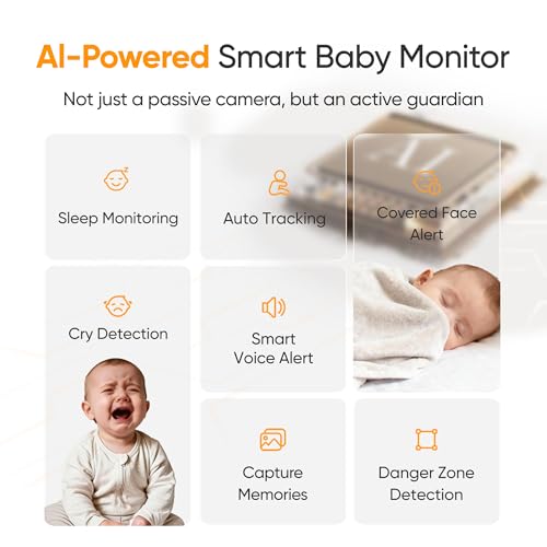 Image of Monai 4K Smart Baby Monitor, Eye-Safe 950nm Night Vision, 7 AI Features, Phone App Baby Camera, 8X Zoom, Instant Alerts (Cry /Face Covered), No Monthly Fee, Hack-Proof, Local Storage