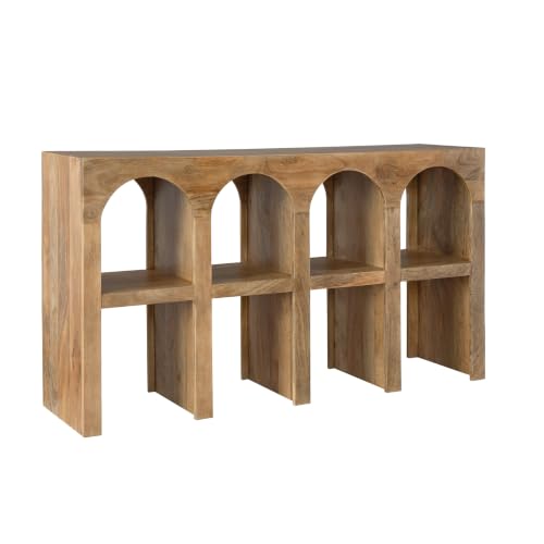 Signature Design by Ashley Luzmanacy Casual Solid Mango Wood Console Sofa Table with Shelf, Light Brown