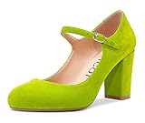 Aachcol Women Mary Jane Pumps Chunky Block Mid Heel Close Round Toe Ankle Strap Dress Shoes Classic...