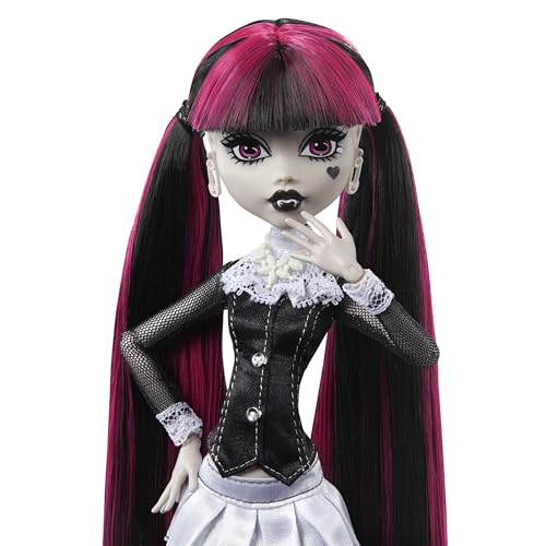 Image of Monster High Reel Drama Doll, Draculaura in Black and White, Collectible Reproduction with Doll-Size and Life-Size Posters, Horror Flick Theme