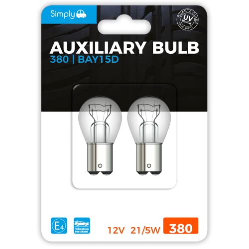 Simply S380BL 380 (P21/5W) Auxiliary Bulbs Blister 12V 21/5W Base BAY15D High Performance and Maximum Visility Provide Drivers with more time to React to Changes in Traffic Situations