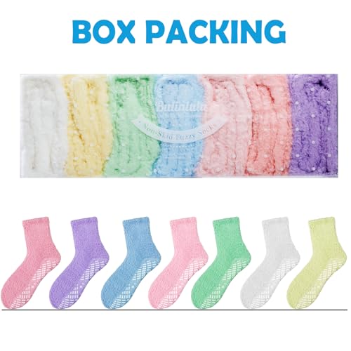 Image of Bulinlulu Fuzzy Socks with Grips Plush Sleep Cozy Winter Soft Hospital Fluffy Socks for Womens Mens Gifts