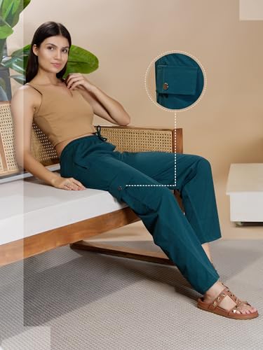 Image of CUPID Women Smart Slim Fit Cargo Pants with High Waist, Zipper Pockets, Easy Wash Straight Fit Casual Wear