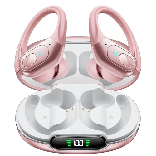 Image of occiam Active Noise Cancelling Earbuds Wireless Bluetooth Headphones Ear Buds 90Hrs Playback Stereo Bass Earphones with Mic Over-Ear Hooks IPX7 Waterproof Headset for Work Sports (Rose Gold)