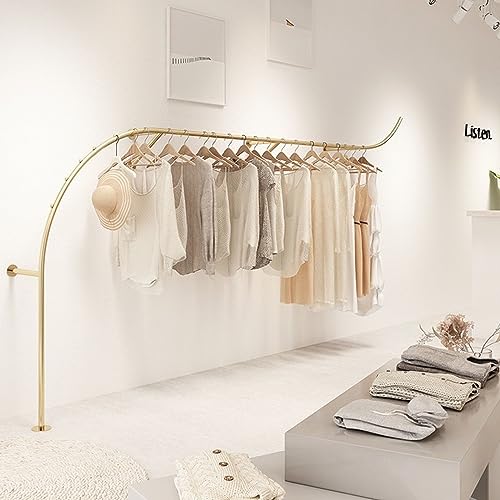 Creative Clothes Display Rack for Boutiques, Heavy Duty Metal Wall Mounted Garment Rail - Creative Arc Shape Design Display Stand - Ideal for Retail Stores and Commercial Use, Gold ( Size : 250cm )
