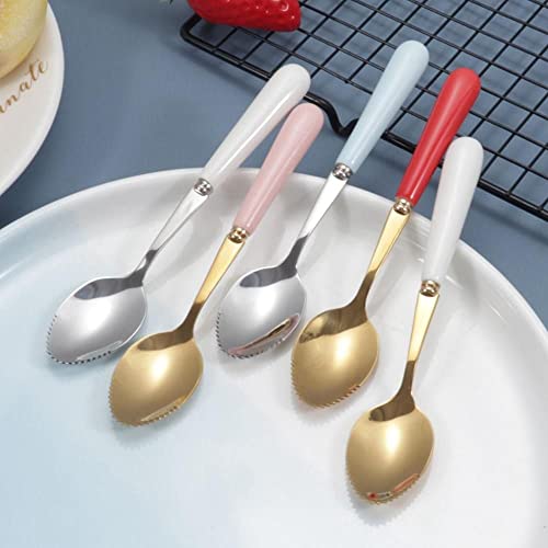 Stainless Steel Grapefruit Spoons With Round Serrated Edges,Home Kitchen Serrated Edge Sawtooth Fruit Tool,Dessert Spoon Sets(Gold,Blue) #TOP7
