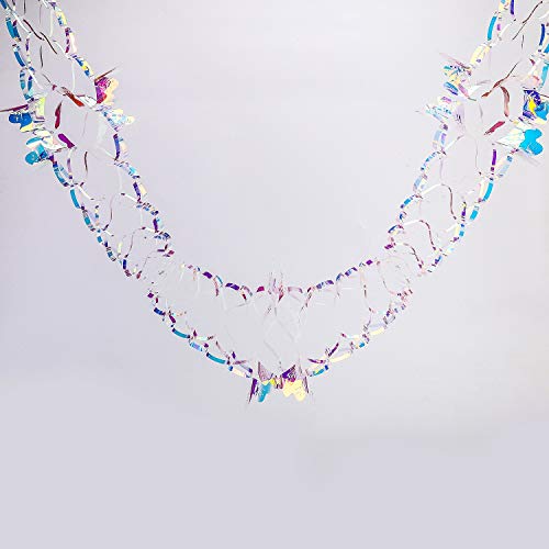 Image of 14ft Slender Iridescent Hanging Decorations Garland, Shiny Foil Metallic Banner for Christmas, Bridal Shower, Wedding, Birthday, Frozen Theme Party, Fairy Princess Rainbow Show Decoration