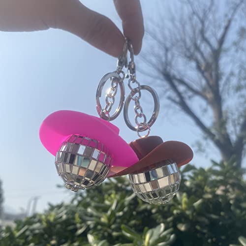 Soyzvteo Disco Ball Keychain Cowboy Hat Disco Ball Keychain Cowboy Hat Keychain Cowboy Cowgirl Hat Ornament Disco Ball Keyring-Pink #TOP1