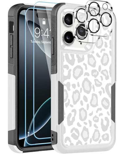 [5�C��1] iPhone 16 Pro�p�P�[�X�A�X�N���[���v���e�N�^�[2��+�J���������Y�v���e�N�^�[2���Z�b�g�A���ϋv�Ŋ��Ȍy�ʃX�����ϏՌ��ی�P�[�X�A���킢���z���C�g�q���E�A6.3�C���`