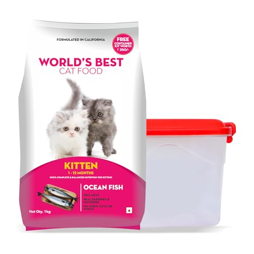 World's Best Cat Dry Kitten Food (1-12 Months), Ocean Fish, 1kg with Free Container Pack