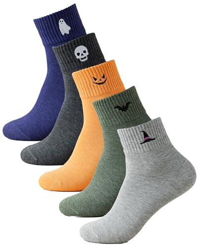 Xhonp 5 Pairs Women Socks Cute Cartoon Animal Ankle Embroidery Bear Casual for Women Socks (xhp113 Halloween)