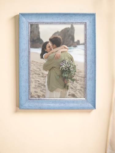Image of GOLDEN PEACOCK 6x8 Inch Photo Frame - Antique Sky Blue & Silver Finish | Vintage Decorative Tabletop Stand & Wall Hanging for Home and Office