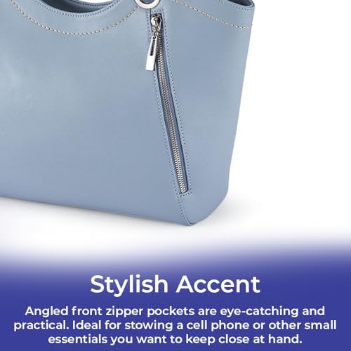 Genuine Leather Zip-Accent Purse, Light Blue Shoulder Bag for Women, Top Zip Closure, Ladies Handbag with Multiple Pockets4