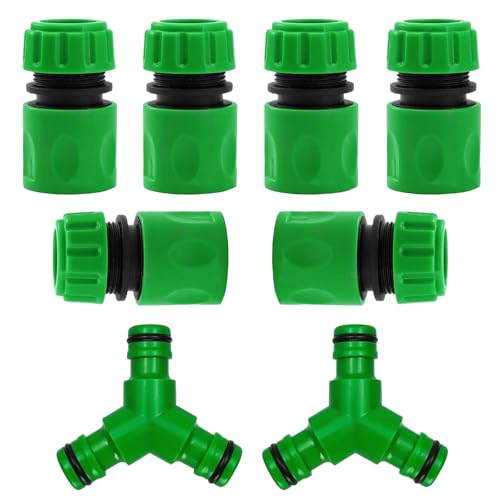Raheem 1/2 Garden Hose Connector Plastic Tap Connector Set 6PCS Hose End Quick Connectors + 2PCS 3 Way Snap On Hose Splitter Garden Hose Connector for Connecting Water Pipe, Garden,Hose Pipe Fitting