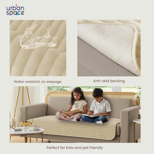 Image of Urban Space 3 Seater Quilted Velvet Sofa Cover Mat, Easy Care & Machine Washable Sofa Cover, Sofa Seat Mat for Couch for Living Space (3 Seater - Velvet Beige)