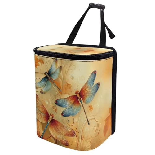 Image of Car Trash Can with Lid Hanging Car Trash Bag Leak-Proof Portable Cars Garbage Bin Sedan Accessories Interior Cars Organizer, Dragonfly Print