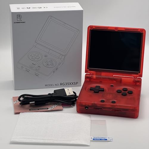 New RG35XXSP Red/Green Transparent Color Flip Retro Handheld Game Console 3.5inch IPS Screen Clamshell Portable Console, Include 64GB TF System Card (Red Transparent)
