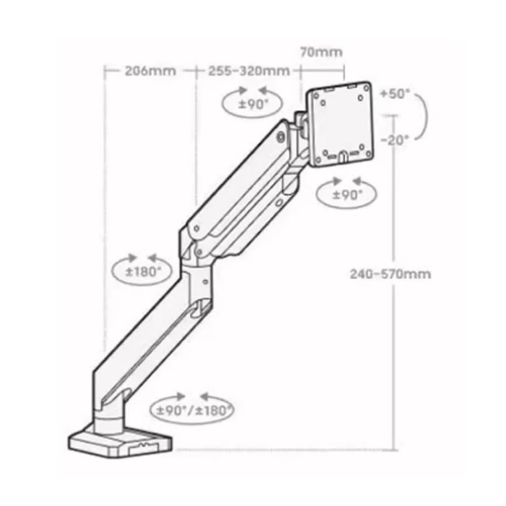 Supporto per Monitor da scrivania per impieghi gravosi, Supporto per Monitor Singolo con Porte USB 3.0, Braccio per scrivania con Molla pneumatica in Alluminio, Adatto a