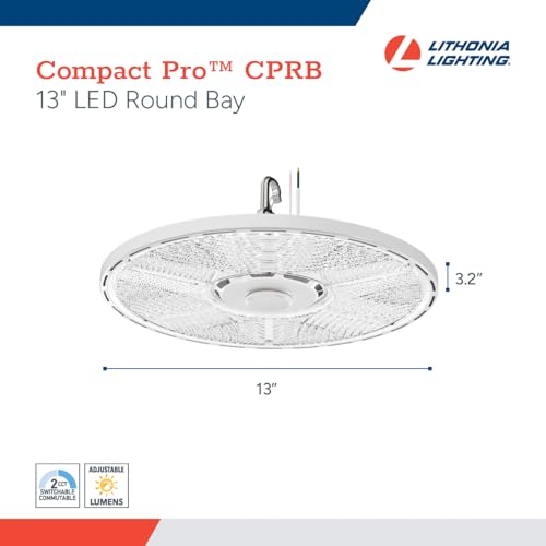 Image of Lithonia Lighting Compact Pro Round LED High Bay Light, Ceiling Lighting Fixture, Adjustable 12000 /15000 /18000 Lumens, Selectable 4000K /5000K, UVOLT 120-347V, White (CPRB ALO13 UVOLT SWW9 80CRI DWH)