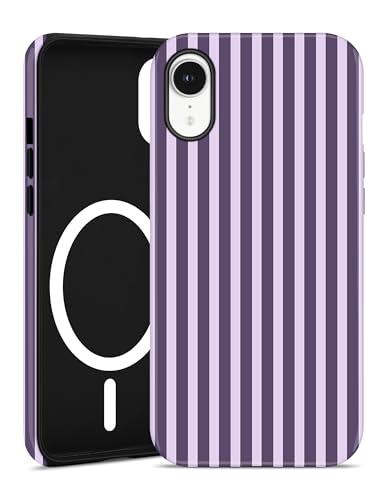 Coque iPhone 16 MagSafe esthétique à rayures - Étui rigide et souple violet