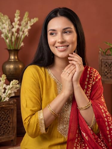 Image of INDO ERA Women's Silk Blend Embroidered Sequinned Kurta & Pant with Dupatta Set