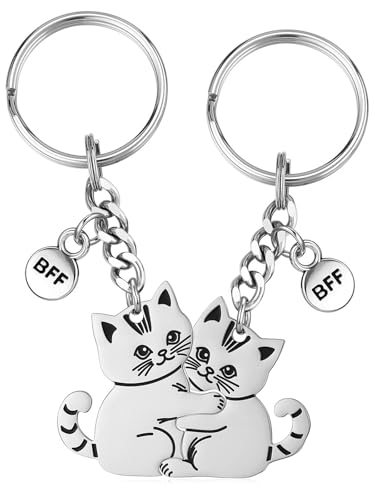 PESOENTH Best Friend BFF Cat Keychain Bestie Friends birthday Gifts for women,funny Cute Cats...