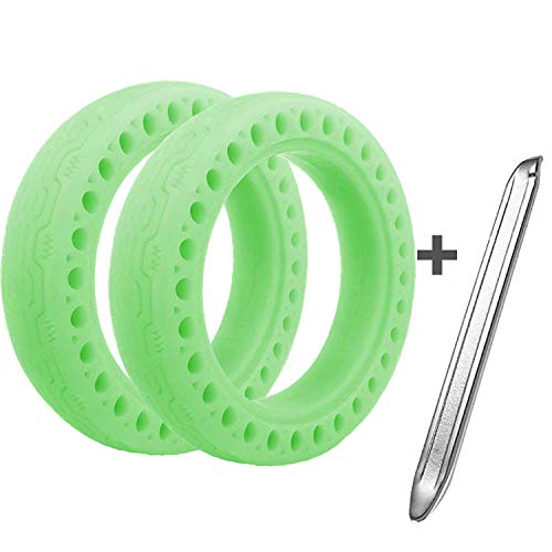 Mardozon 2 Piezas Neumático Llanta para Xiaomi M365 Llanta Sólido Reemplazo para Rueda Llanta de Patinete Scooter Eléctrico Xiaomi M365 con 1 Palanca de Llanta (8,5 Pulgadas, Luminoso Verde)