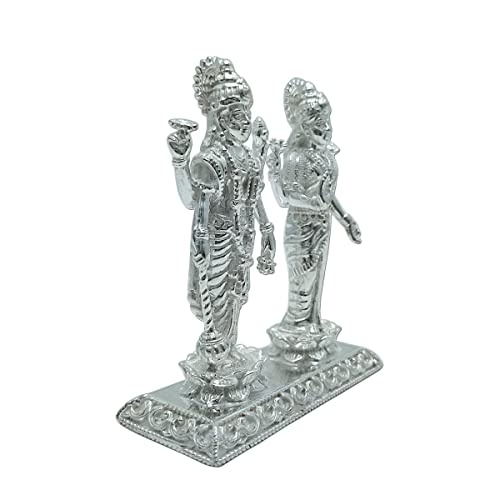 Image of MAA SILVER Pure Silver Vishnu Narayan & Lakshmiji Jodi BIS Hallmarked Solid Idol /Murti on Lotus Kamal & Rectangle Base Perfect for Gifting & Pooja Use (925 Purity)(138 Grams Silver)