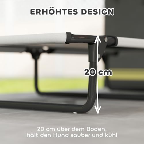 PawHut Hundeliege Outdoor, Erhöhtes Hundebett für große Hunde, klappbar Haustierliege mit Mesh Stahlrahmen Füßen, Haustierbett für Draußen Camping, 107x61x20 cm, Hellgrau