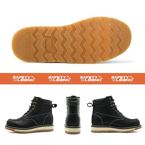Image of Moc Toe Work Boots for Men Waterproof Soft /Steel Toe Comfortable Full Grain Leather Non Slip Wedge Outsole Construction 6 inch Workboots