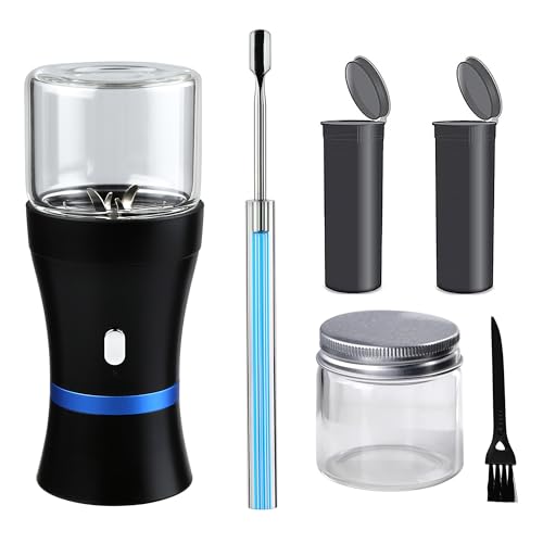 Compact Spacenight Electric Herb Grinder for Flower Buds, USB Rechargeable, 2x 1.7oz Glass Herb Chambers - Perfect for Daily Use