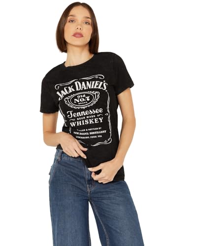 Changes Womens Jack Daniels Label Short Sleeve Graphic Tee Black Medium US