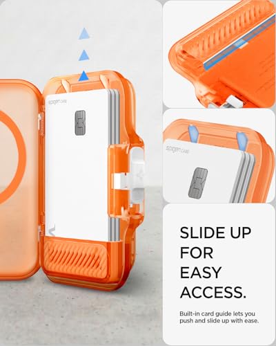 Image of Spigen Tintap (MagFit+) MagSafe Card Holder up to 6 Cards, Hard Shell Magnetic Wallet Case Compatible with iPhone 17 /16 /15 /14 /13 /12 Models, Pixel 10 Series - Frost Clear Orange
