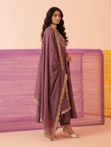 Image of Yashika Women's Silk Blend Embroidered Anarkali Kurta Set with Dupatta | Full Length Ethnic Wear for Women | Wedding