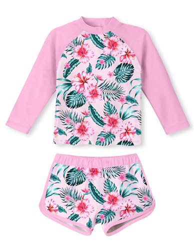 Image of TUONROAD Girls 2 Pieces Rash Guard Swimsuit Long Sleeve Tankini for 4-10 Years