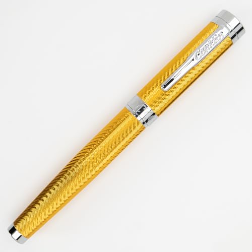 Bolígrafo de punta redonda Conklin Herringbone de alta gama con elegante acabado amarillo